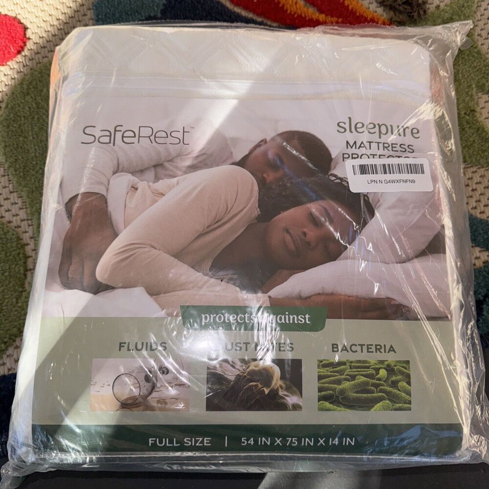 SafeRest Sleepure 100% Waterproof Full Size Quilted Mattress Protector NIP